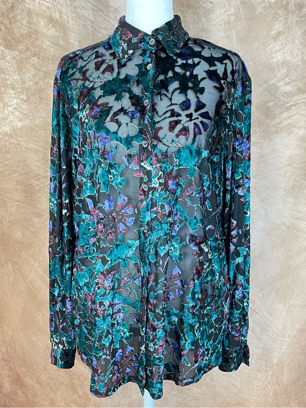 Emanuel Ungaro Week-End Burnout Floral Button-Up Blouse Shirt size 42/US Medium - Picture 2 of 14
